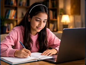 Student underlining evidence in an English comprehension passage